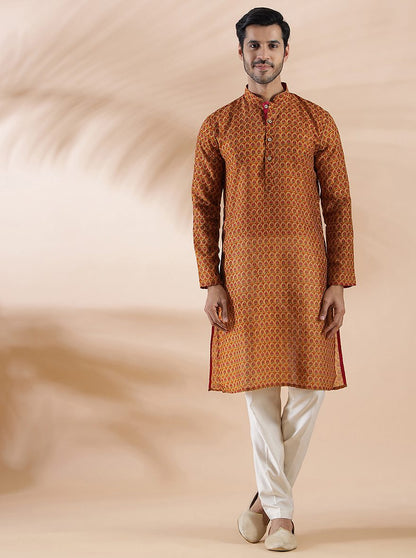 Mustard Pink Printed Kurta | The Kurta Company