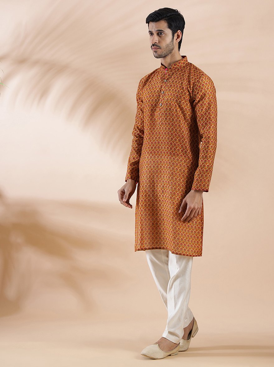 Mustard Pink Printed Kurta | The Kurta Company
