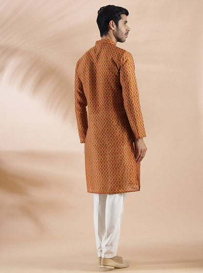 Mustard Pink Printed Kurta | The Kurta Company