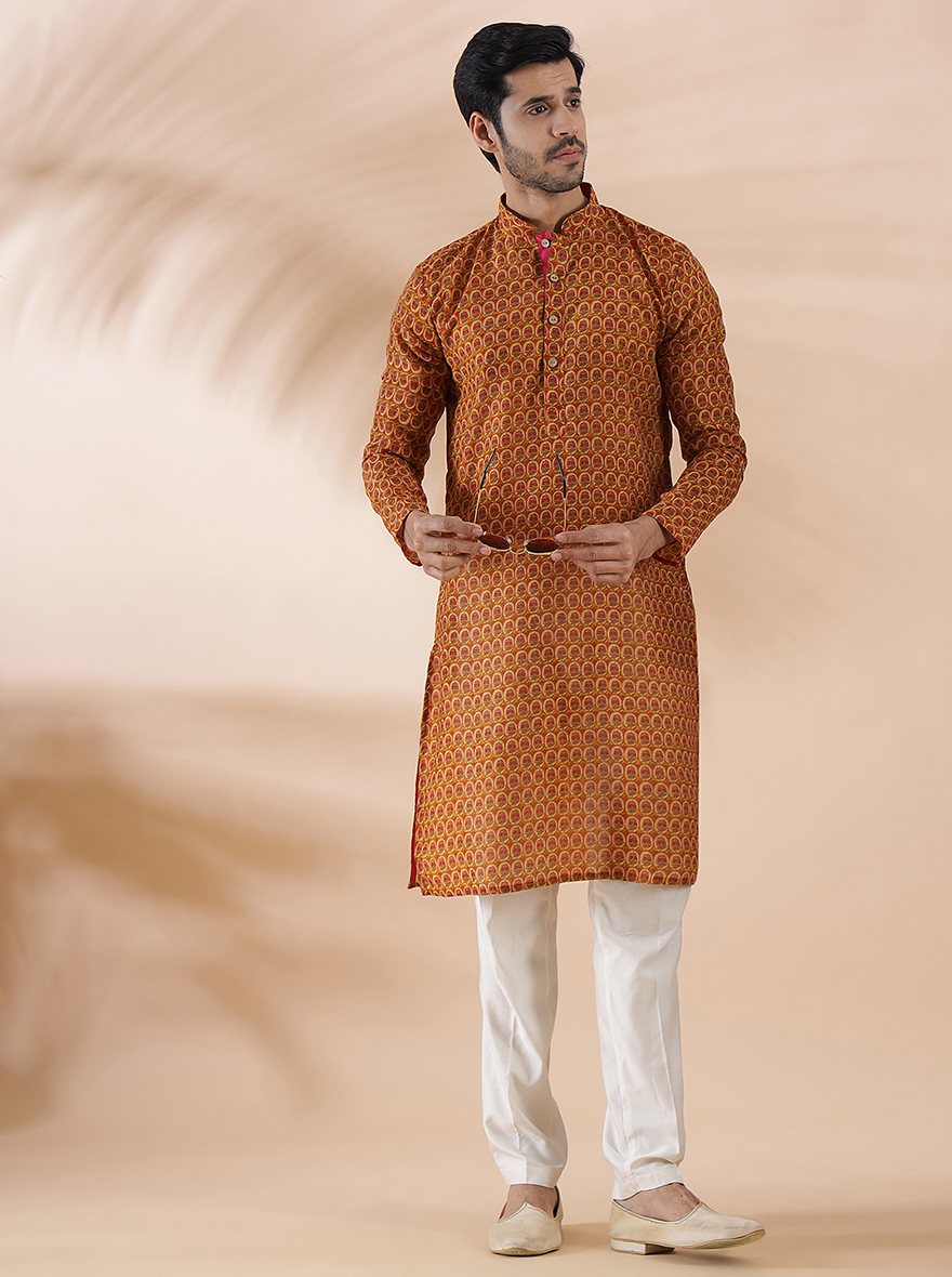 Mustard Pink Printed Kurta | The Kurta Company