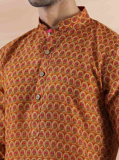 Mustard Pink Printed Kurta | The Kurta Company