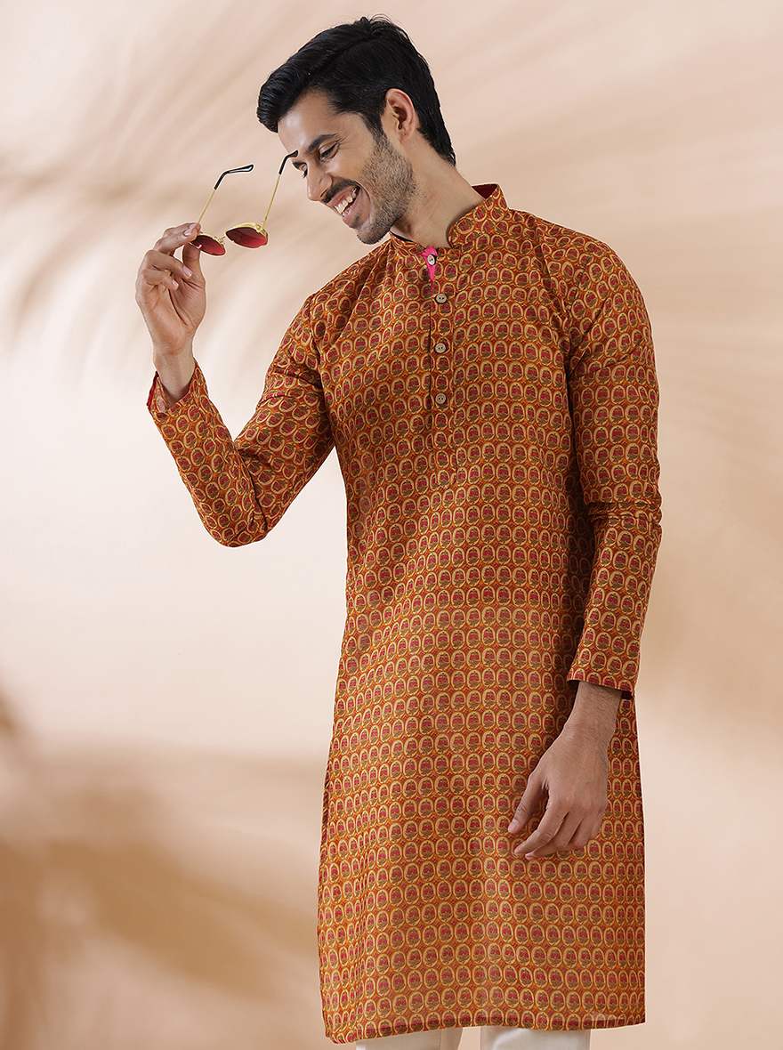 Mustard Pink Printed Kurta | The Kurta Company
