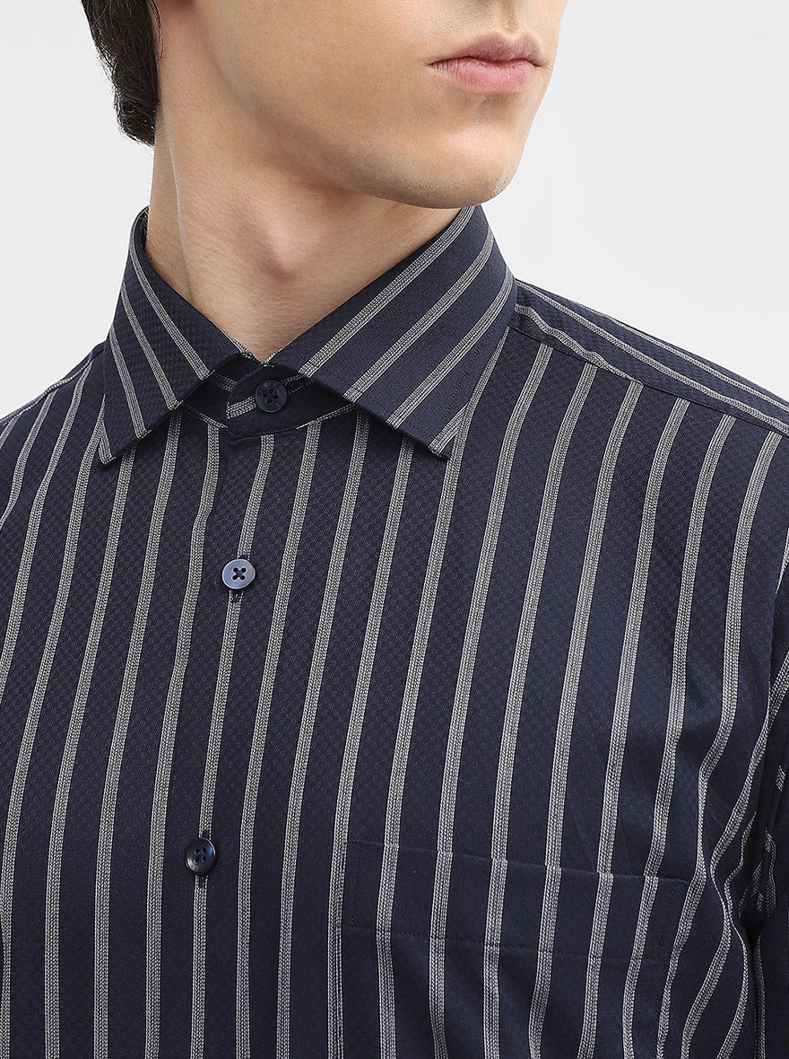 Blue & White Striped Slim Fit Formal Shirt | Metal
