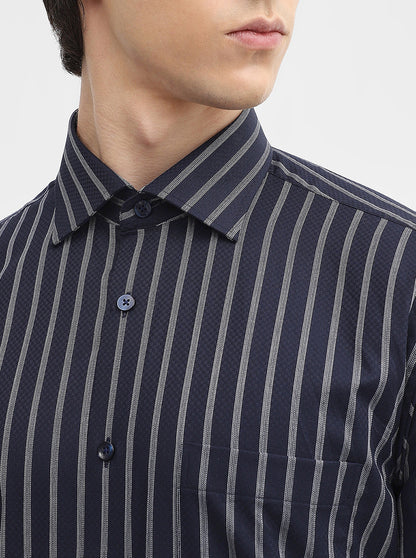 Blue & White Striped Slim Fit Formal Shirt | Metal