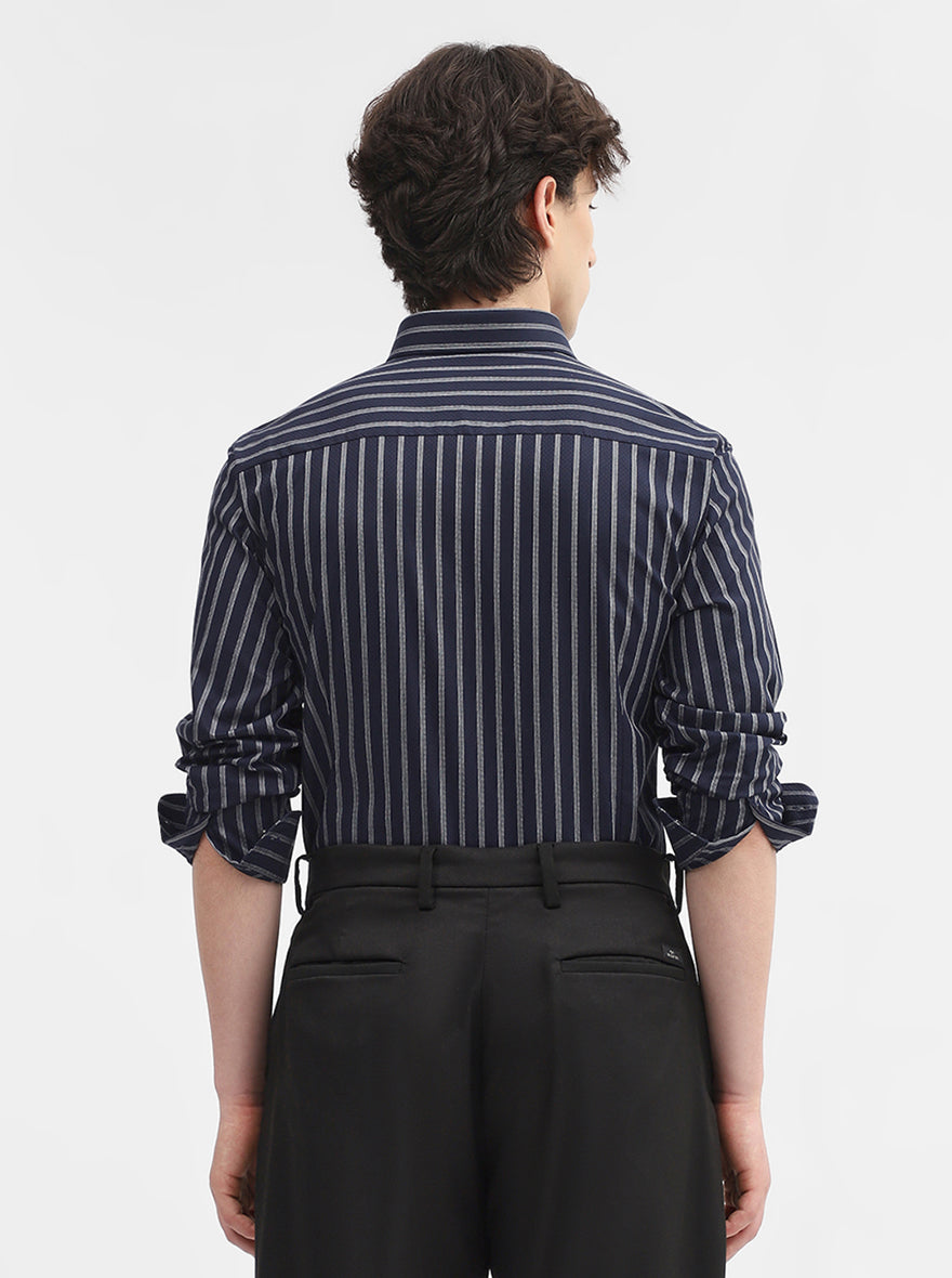 Blue & White Striped Slim Fit Formal Shirt | Metal
