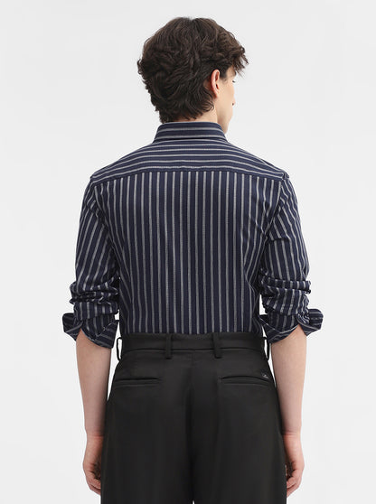 Blue & White Striped Slim Fit Formal Shirt | Metal