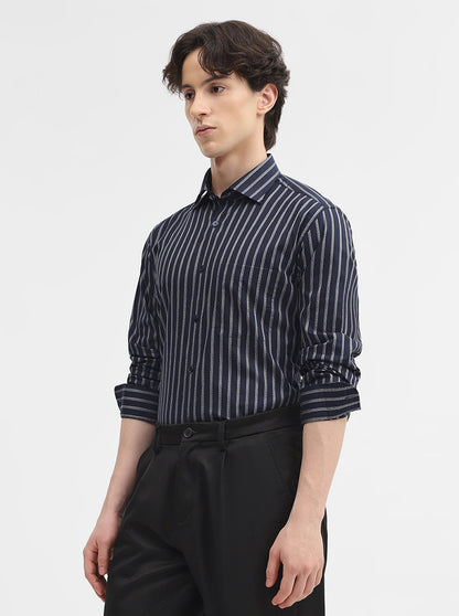 Blue & White Striped Slim Fit Formal Shirt | Metal