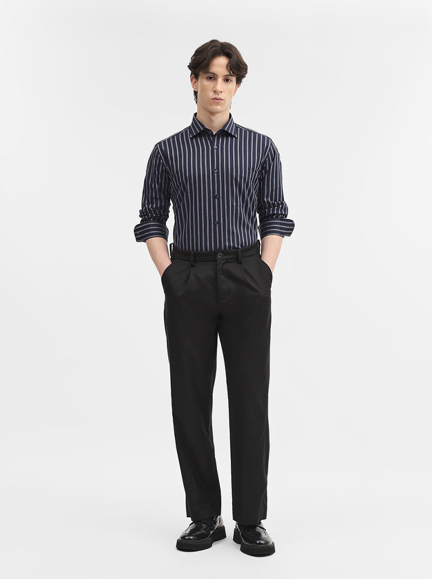 Blue & White Striped Slim Fit Formal Shirt | Metal