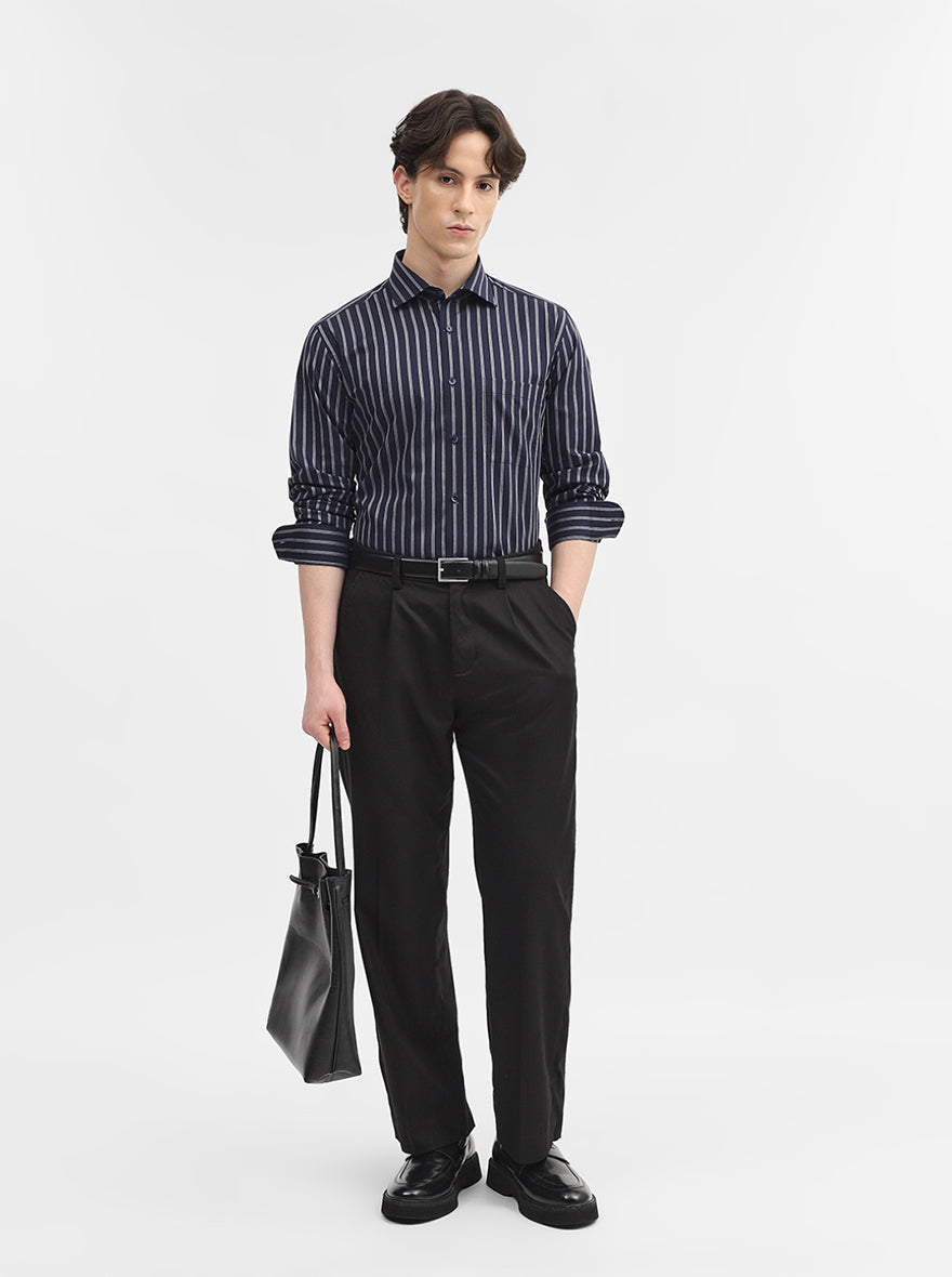 Blue & White Striped Slim Fit Formal Shirt | Metal