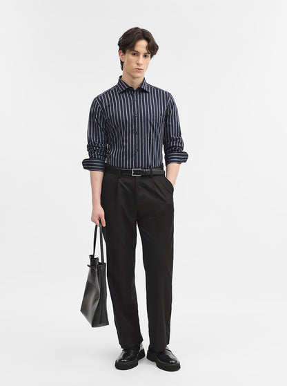 Blue & White Striped Slim Fit Formal Shirt | Metal
