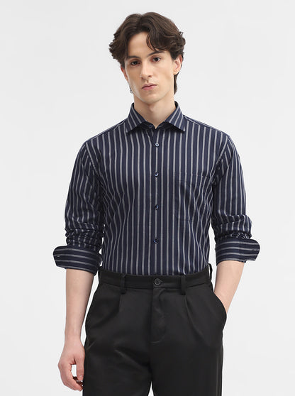 Blue & White Striped Slim Fit Formal Shirt | Metal