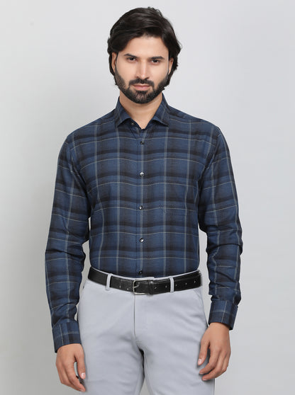 Blue Checked Slim Fit Formal Shirt | Metal