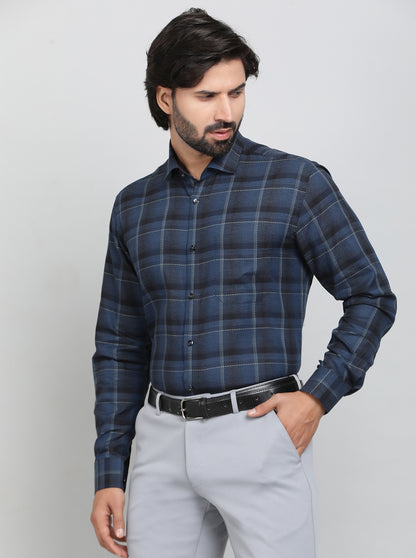 Blue Checked Slim Fit Formal Shirt | Metal