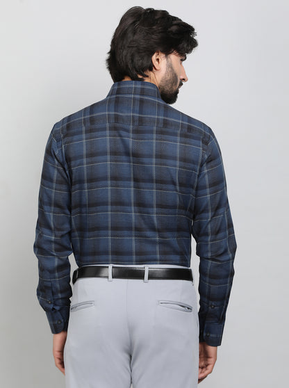 Blue Checked Slim Fit Formal Shirt | Metal