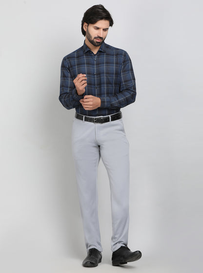 Blue Checked Slim Fit Formal Shirt | Metal