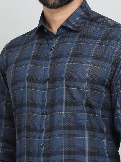 Blue Checked Slim Fit Formal Shirt | Metal