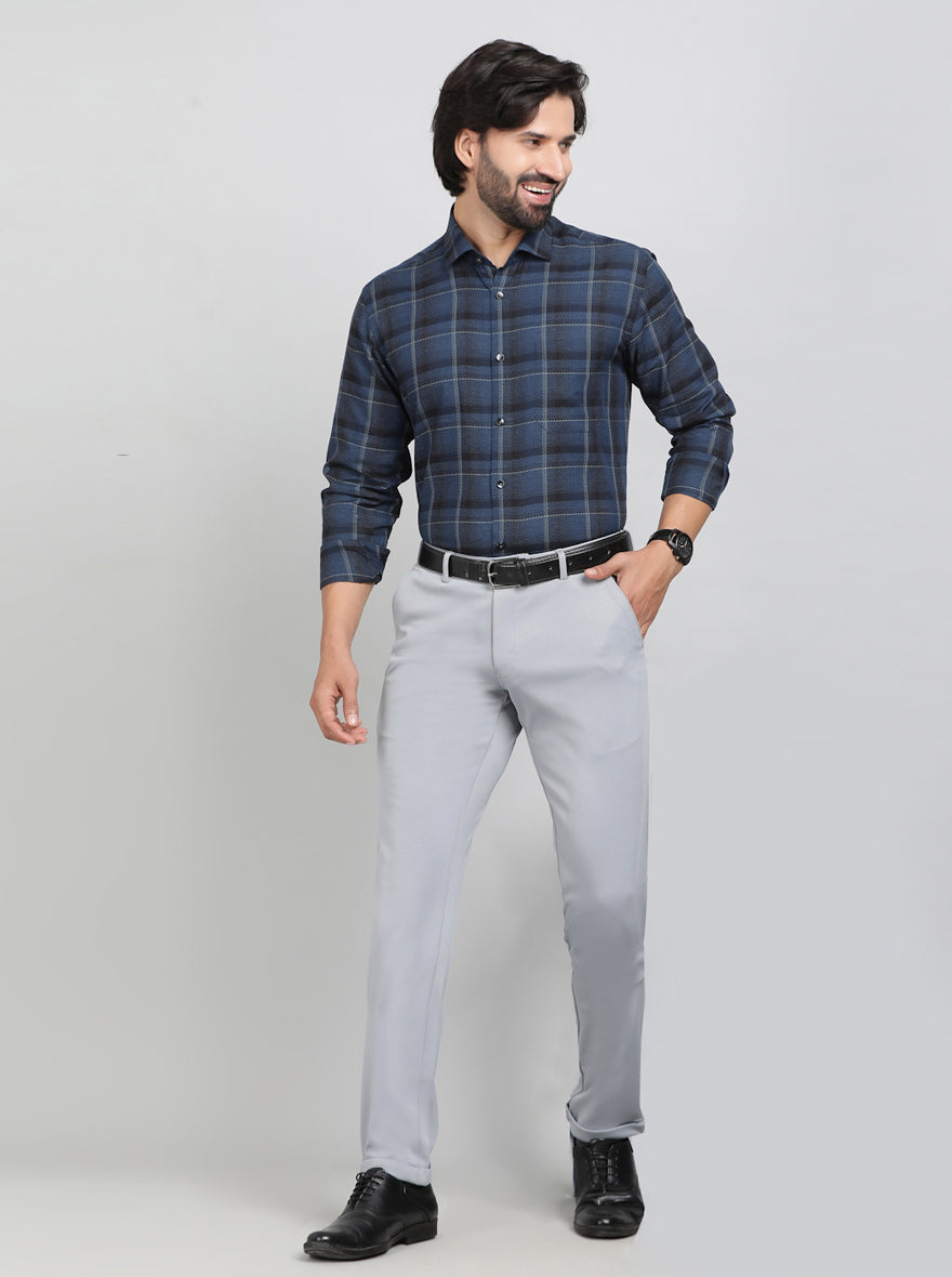 Blue Checked Slim Fit Formal Shirt | Metal