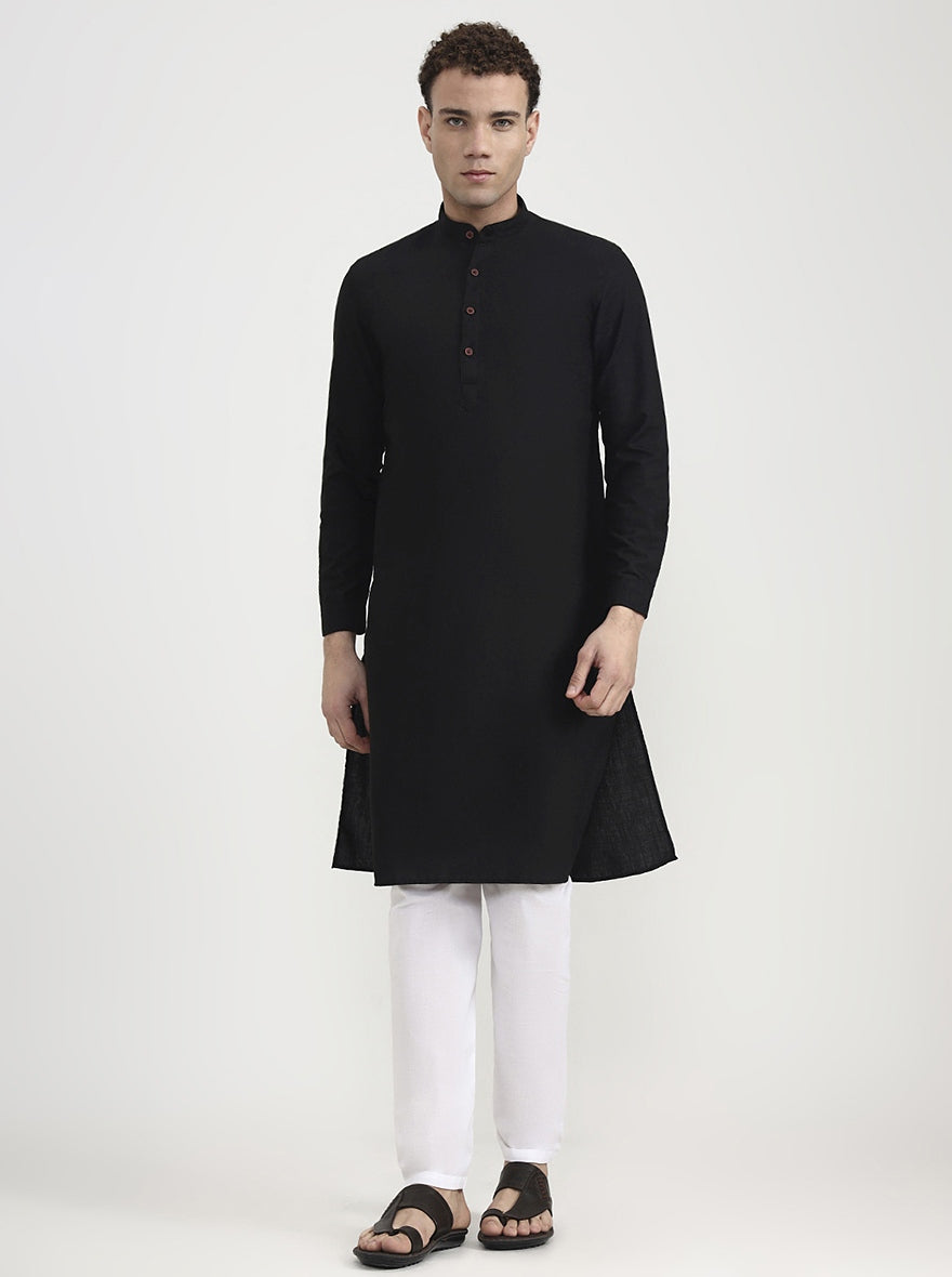 Black Solid  Modi Kurta | JadeBlue