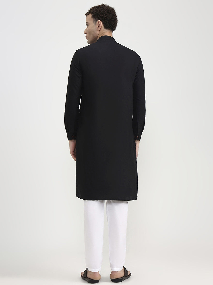 Black Solid  Modi Kurta | JadeBlue