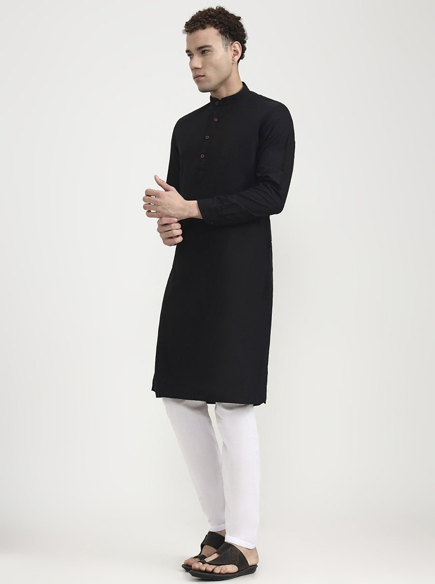 Black Solid  Modi Kurta | JadeBlue