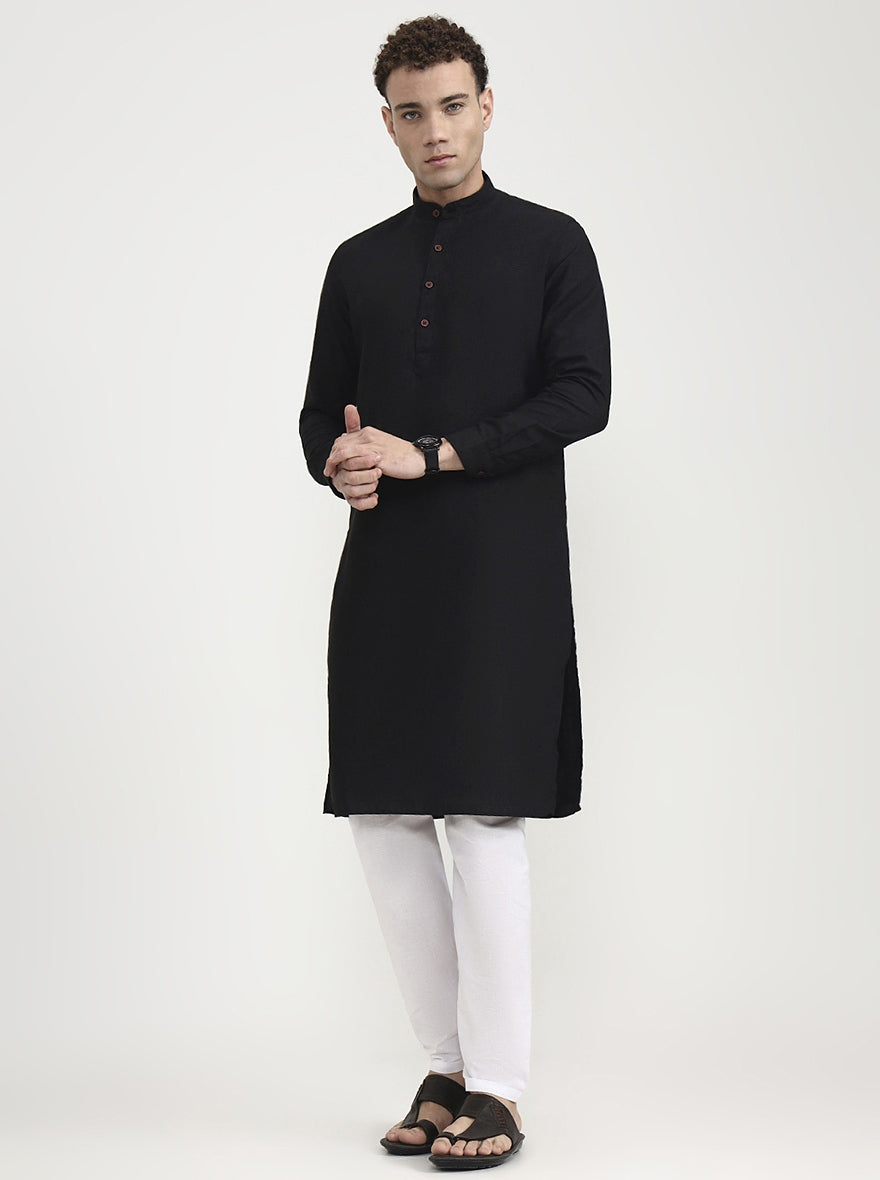 Black Solid  Modi Kurta | JadeBlue