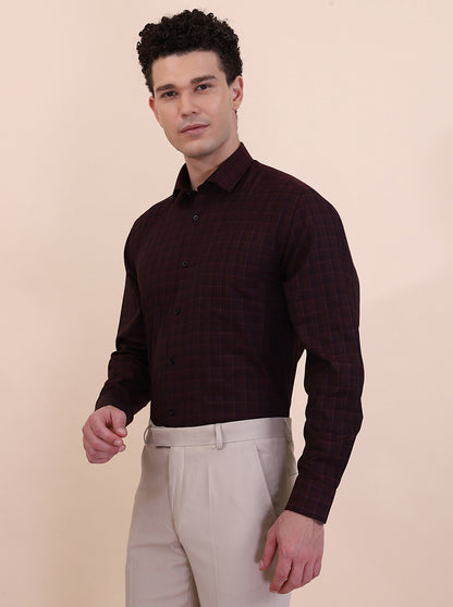 Maroon Checked Regular Fit Formal Shirt | Greenfibre