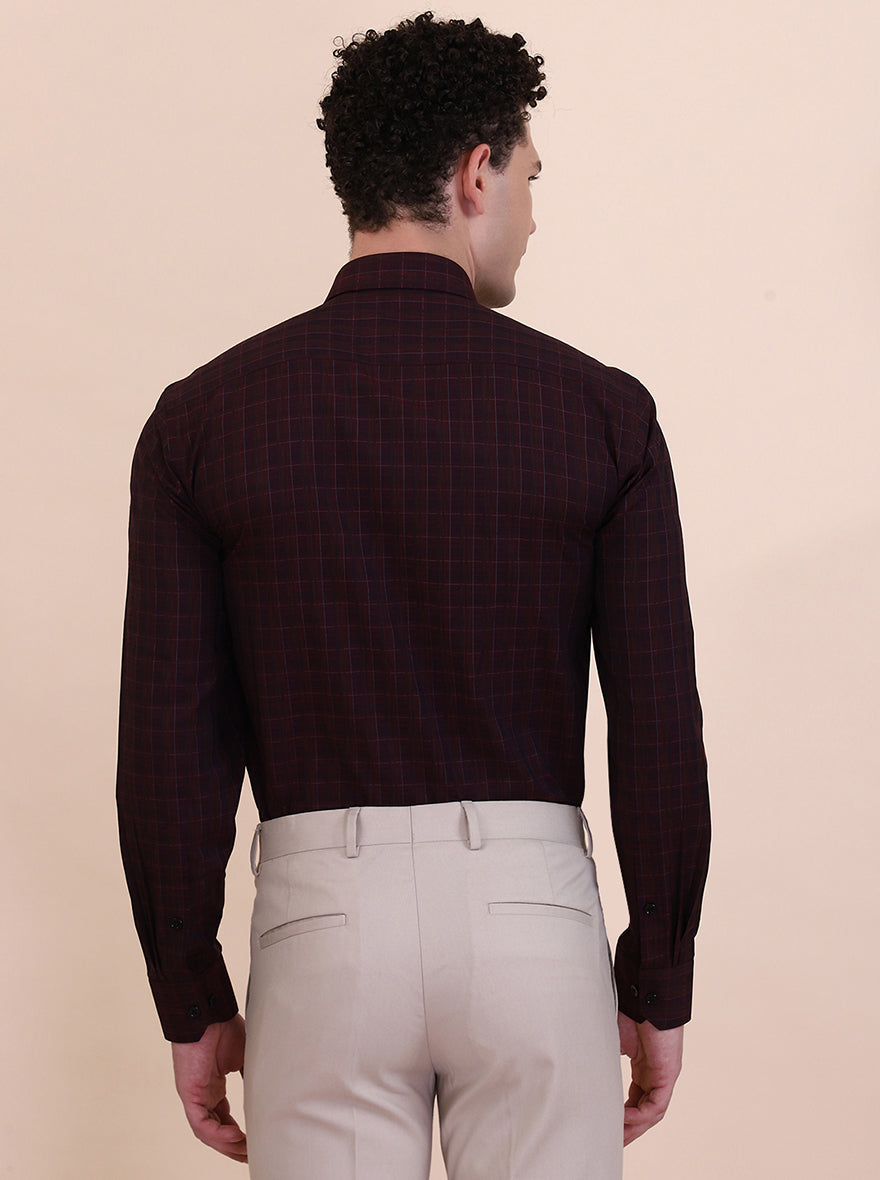 Maroon Checked Regular Fit Formal Shirt | Greenfibre