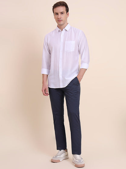 White Solid Slim Fit Casual Shirt | JadeBlue