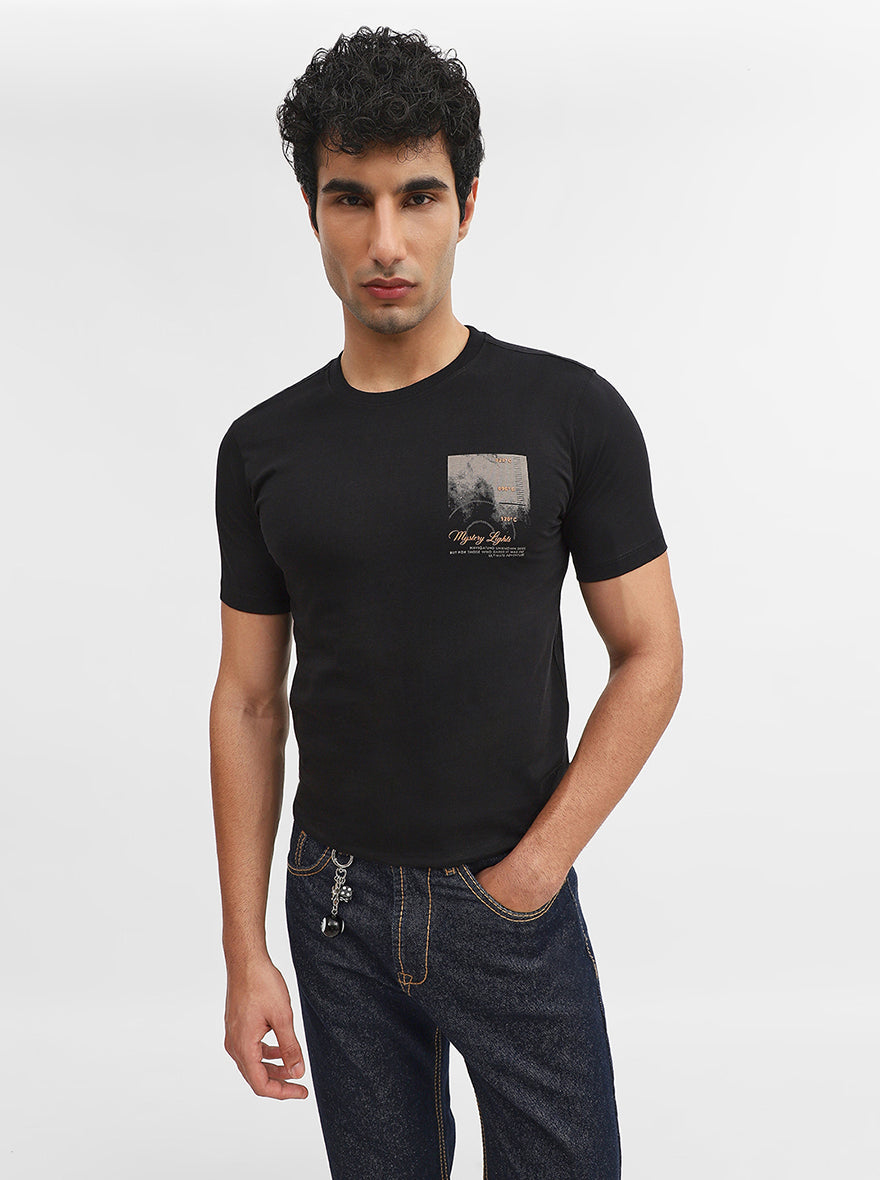 Black Printed Slim Fit T-Shirt | Greenfibre