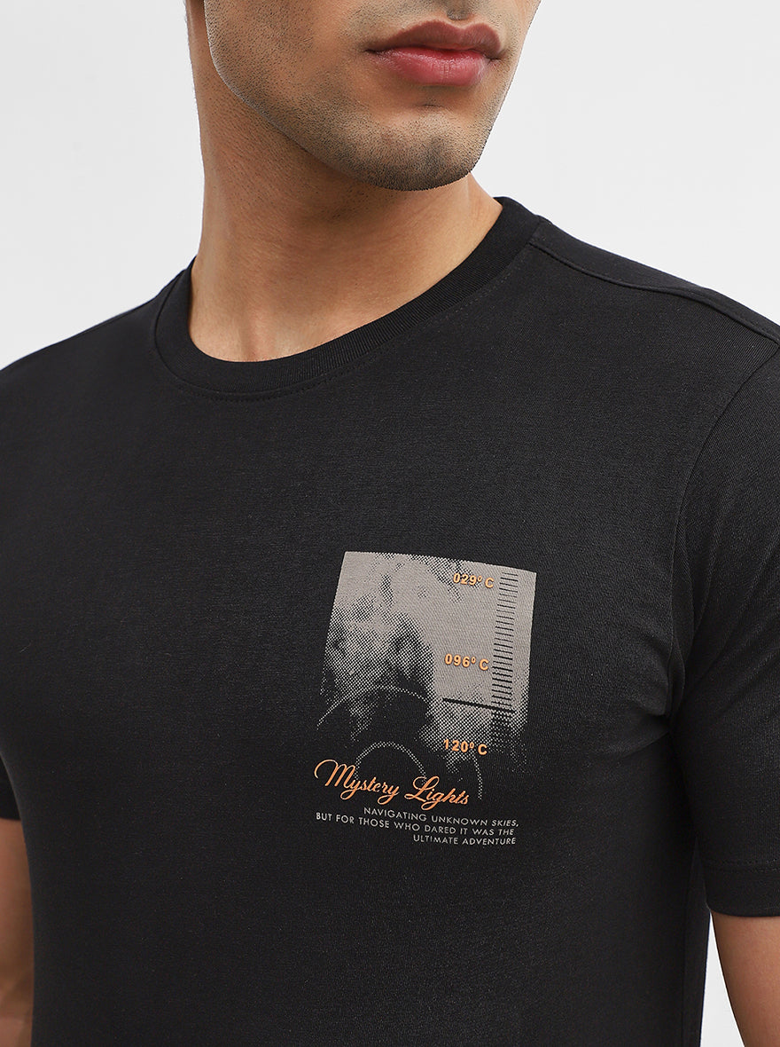 Black Printed Slim Fit T-Shirt | Greenfibre