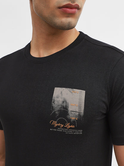 Black Printed Slim Fit T-Shirt | Greenfibre