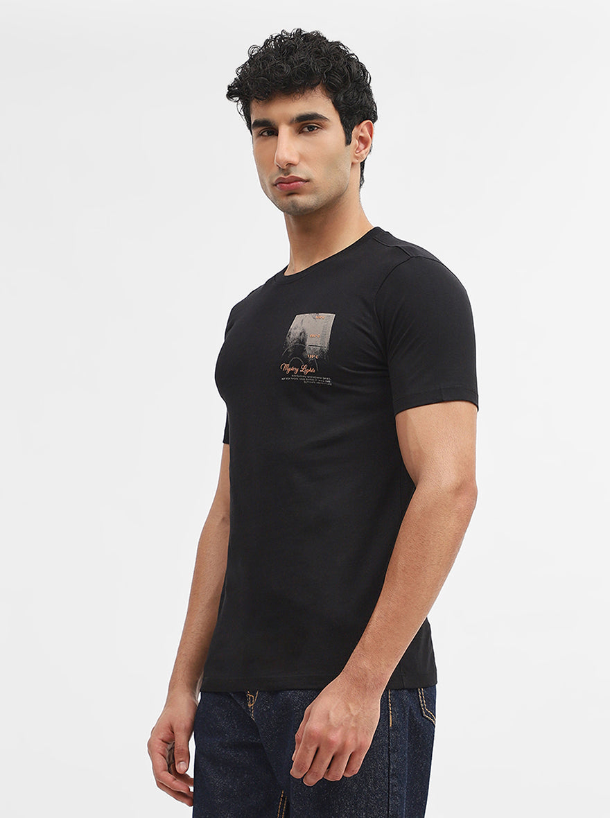 Black Printed Slim Fit T-Shirt | Greenfibre