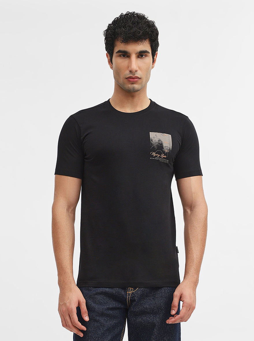 Black Printed Slim Fit T-Shirt | Greenfibre