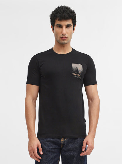 Black Printed Slim Fit T-Shirt | Greenfibre