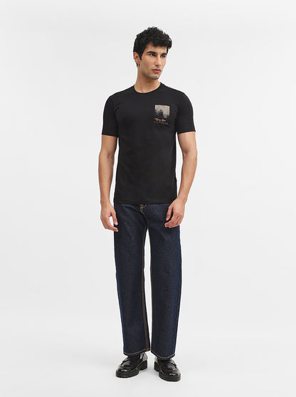 Black Printed Slim Fit T-Shirt | Greenfibre