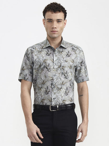 Light Green Printed Slim Fit Formal Shirt | JadeBlue Super Luxe