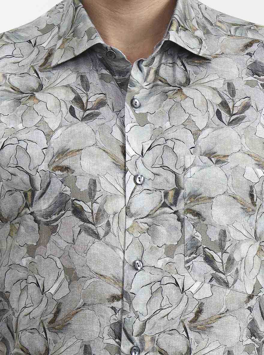Light Green Printed Slim Fit Formal Shirt | JadeBlue Super Luxe