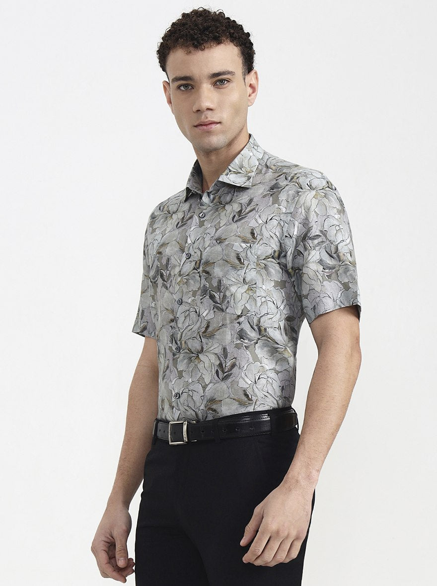 Light Green Printed Slim Fit Formal Shirt | JadeBlue Super Luxe