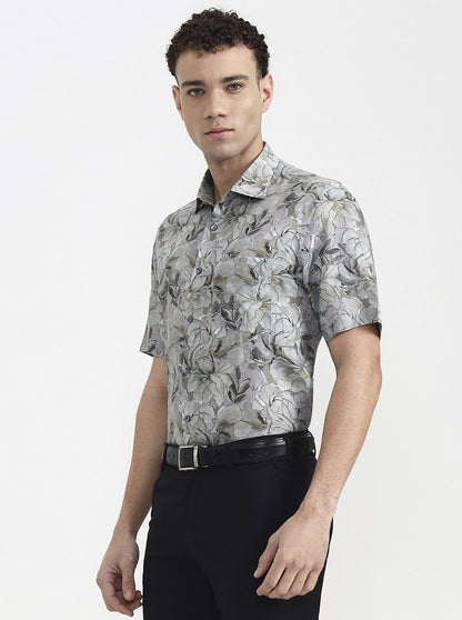 Light Green Printed Slim Fit Formal Shirt | JadeBlue Super Luxe