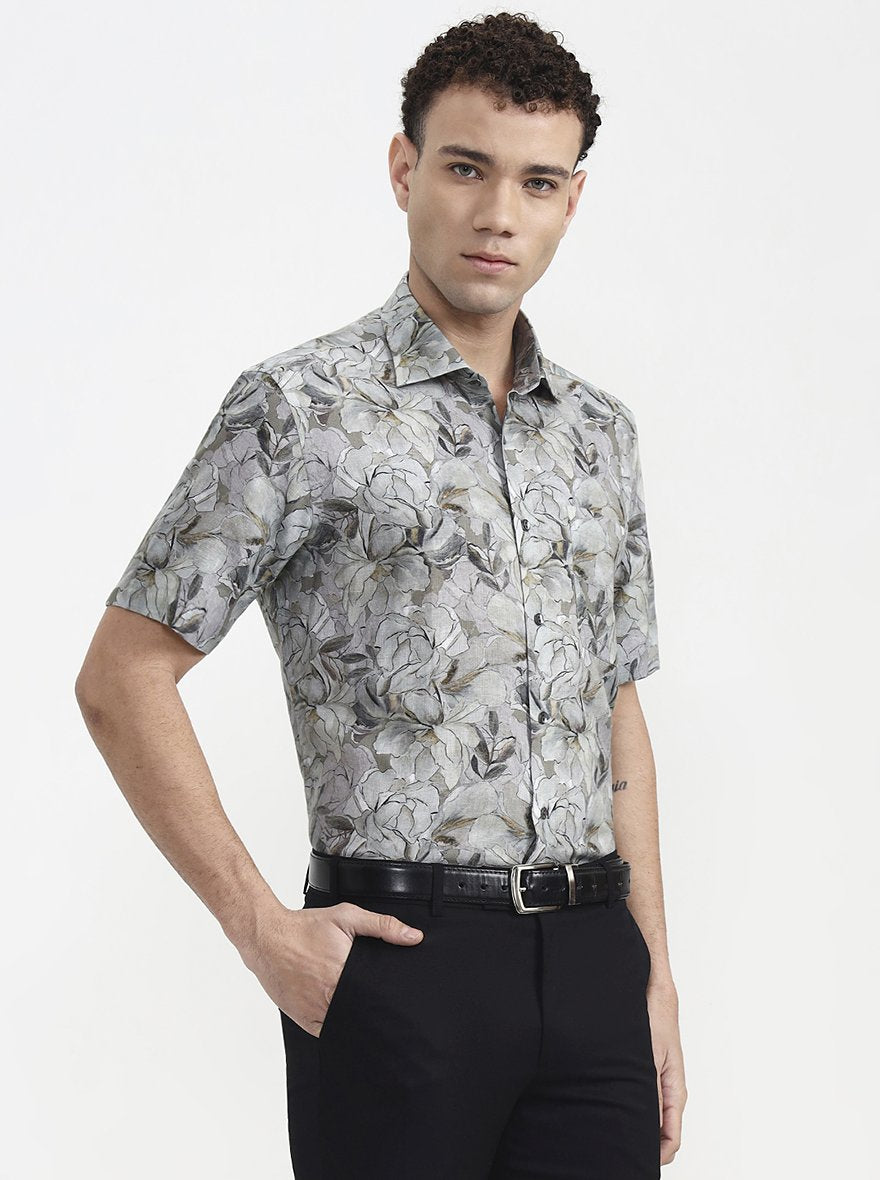 Light Green Printed Slim Fit Formal Shirt | JadeBlue Super Luxe