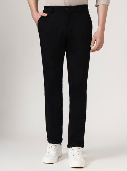 Black Solid Venice Fit Casual Trouser | JadeBlue