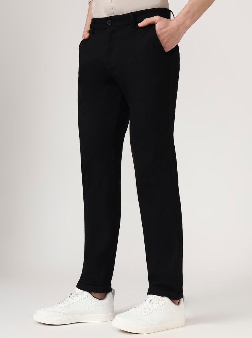 Black Solid Venice Fit Casual Trouser | JadeBlue