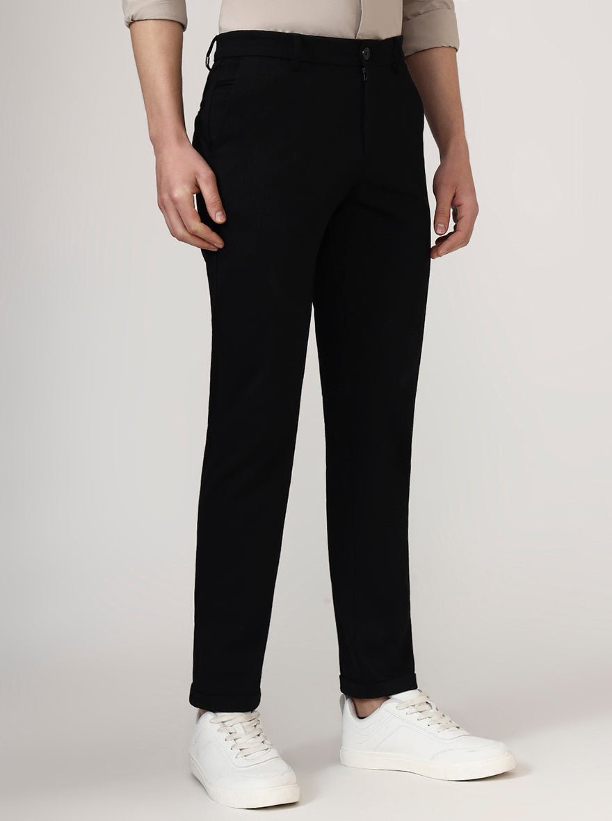 Black Solid Venice Fit Casual Trouser | JadeBlue