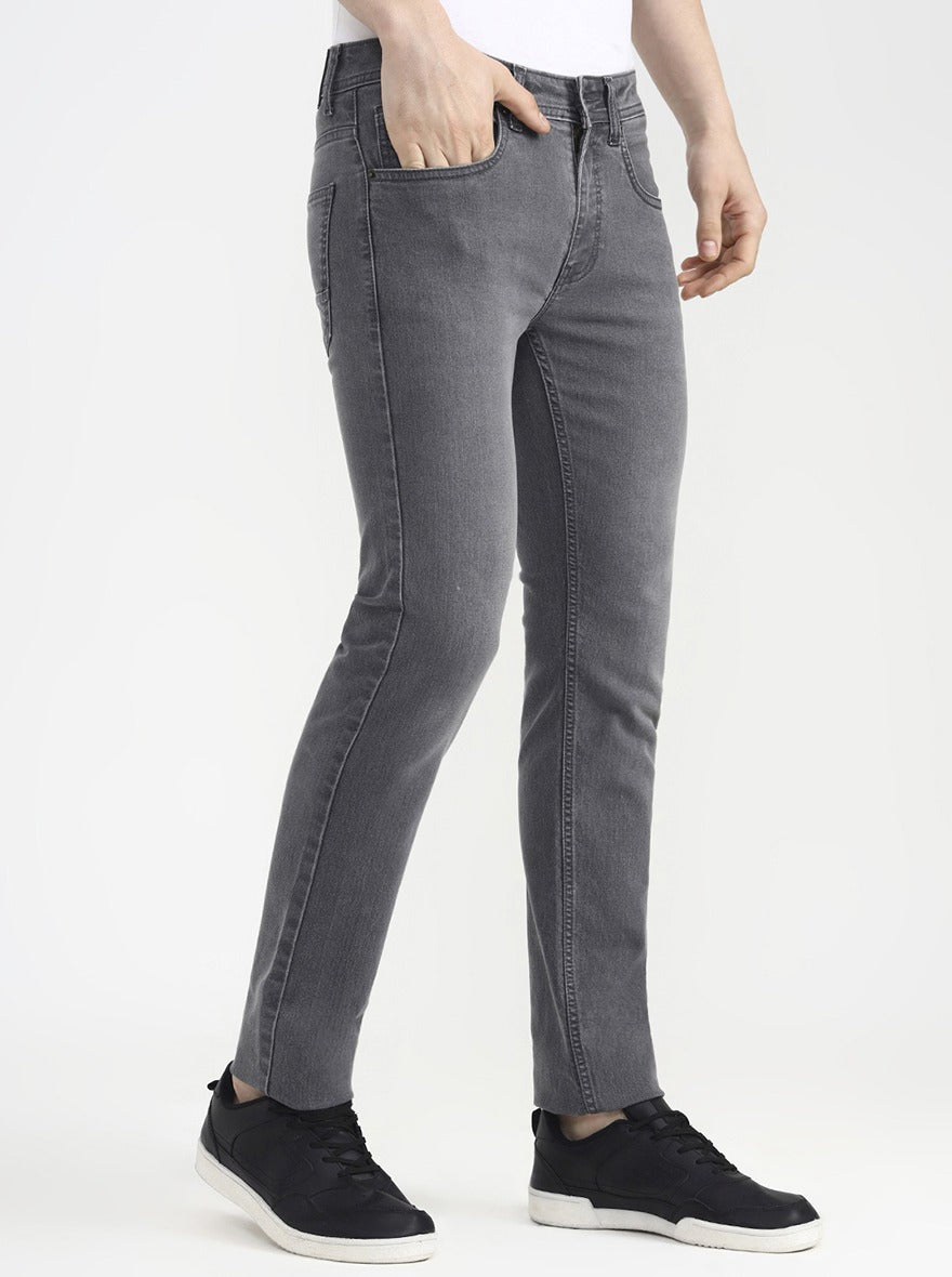 Mid Grey Solid Narrow Fit Jeans | Greenfibre