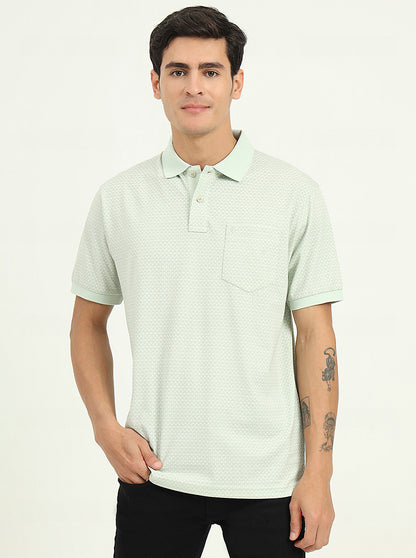 Mist Green Printed Regular Fit Polo T-Shirt | Greenfibre