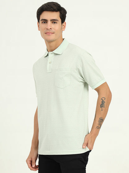 Mist Green Printed Regular Fit Polo T-Shirt | Greenfibre