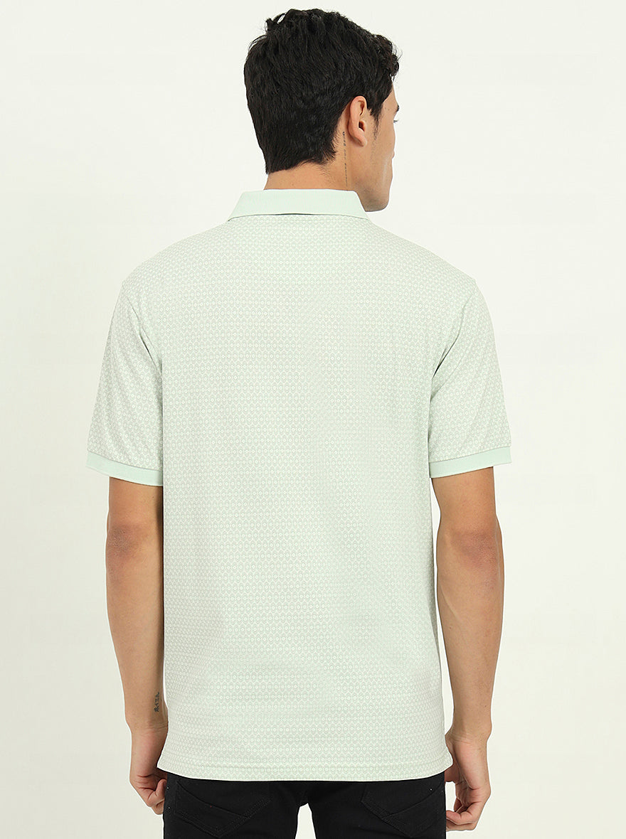 Mist Green Printed Regular Fit Polo T-Shirt | Greenfibre