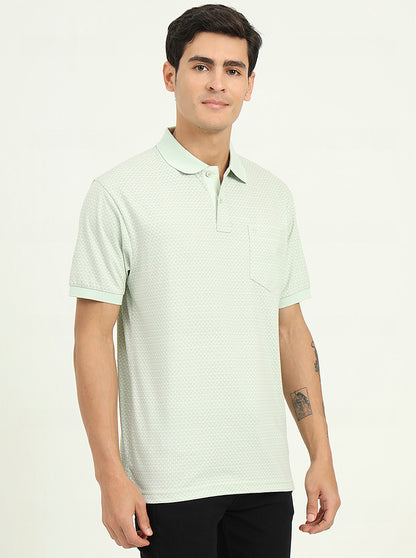 Mist Green Printed Regular Fit Polo T-Shirt | Greenfibre