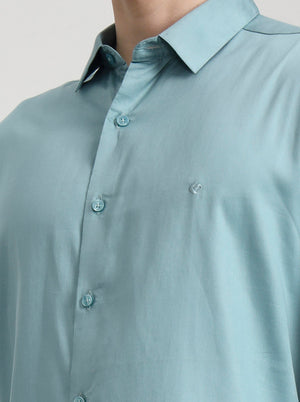Mint Green Solid Slim Fit Casual Shirt | Greenfibre