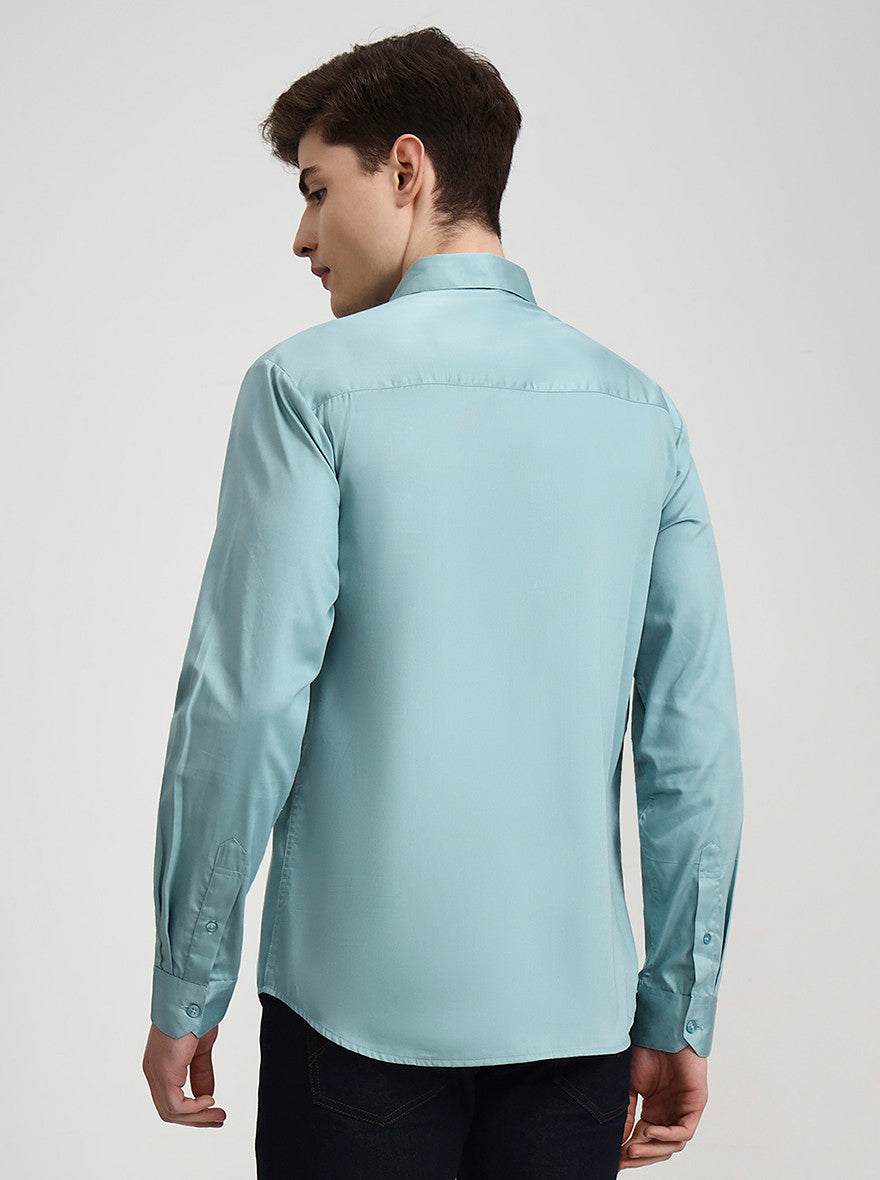 Mint Green Solid Slim Fit Casual Shirt | Greenfibre
